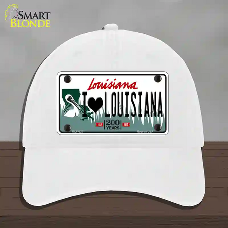 I Love Louisiana Novelty License Plate Hat Unconstructed Cotton / White