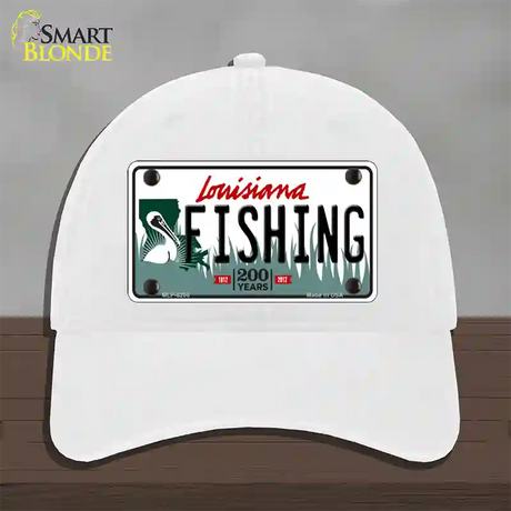 Fishing Louisiana Novelty License Plate Hat Unconstructed Cotton / White