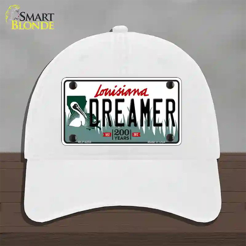 Dreamer Louisiana Novelty License Plate Hat Unconstructed Cotton / White