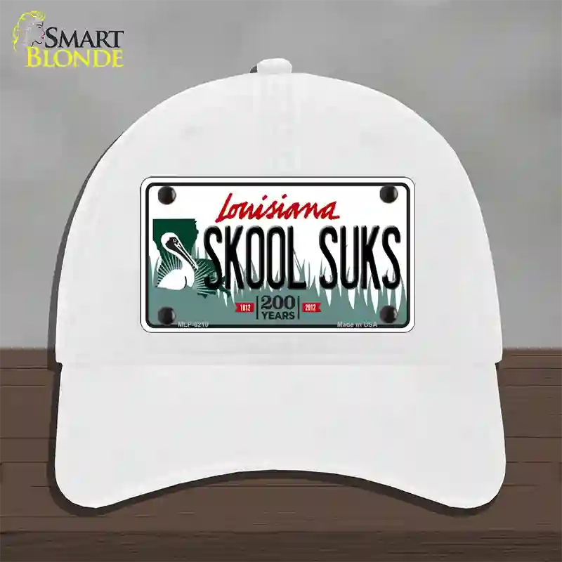 Skool Suks Louisiana Novelty License Plate Hat Unconstructed Cotton / White