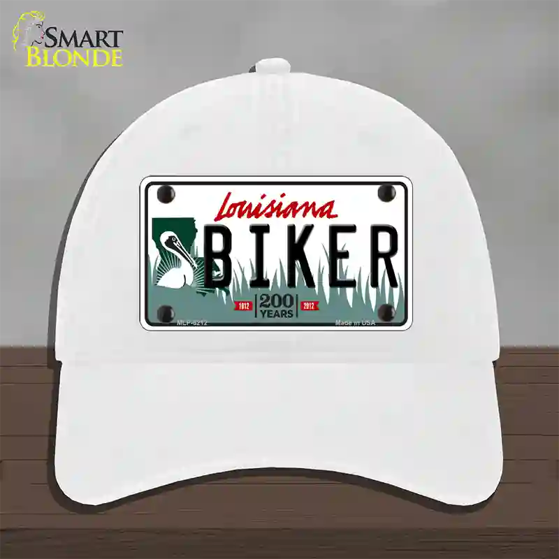 Biker Louisiana Novelty License Plate Hat Unconstructed Cotton / White