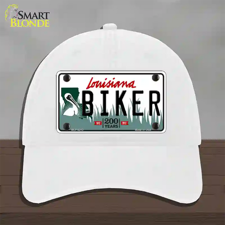 Biker Louisiana Novelty License Plate Hat Unconstructed Cotton / White