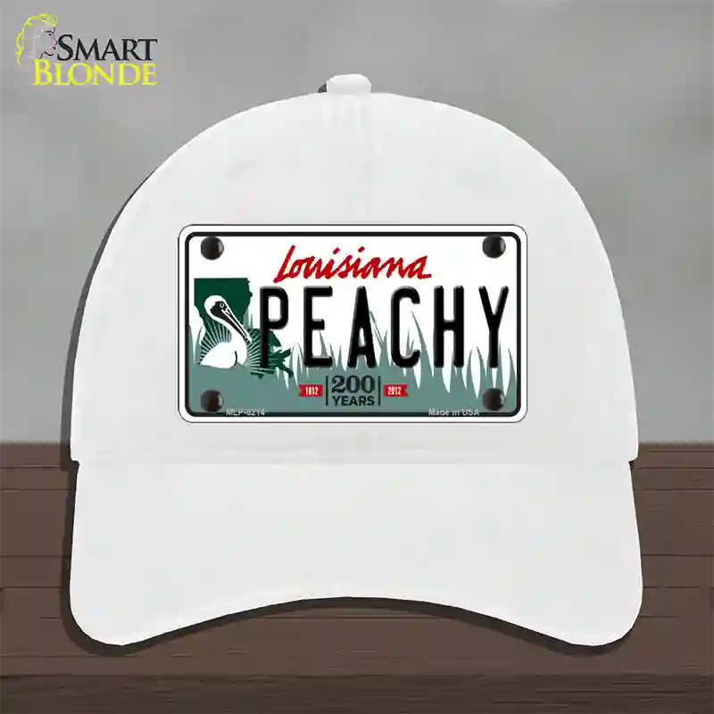 Peachy Louisiana Novelty License Plate Hat Unconstructed Cotton / White