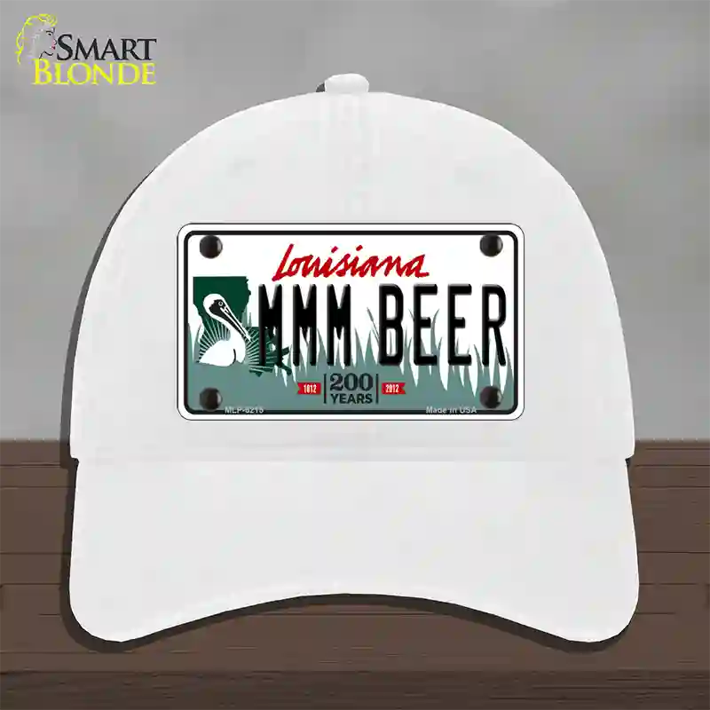 MMM Beer Louisiana Novelty License Plate Hat Unconstructed Cotton / White