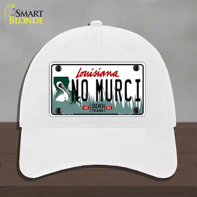 No Murci Louisiana Novelty License Plate Hat Unconstructed Cotton / White