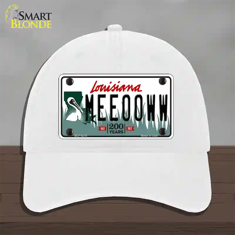 Meeooww Louisiana Novelty License Plate Hat Unconstructed Cotton / White