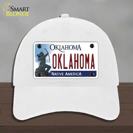 Oklahoma Novelty License Plate Hat Unconstructed Cotton / White