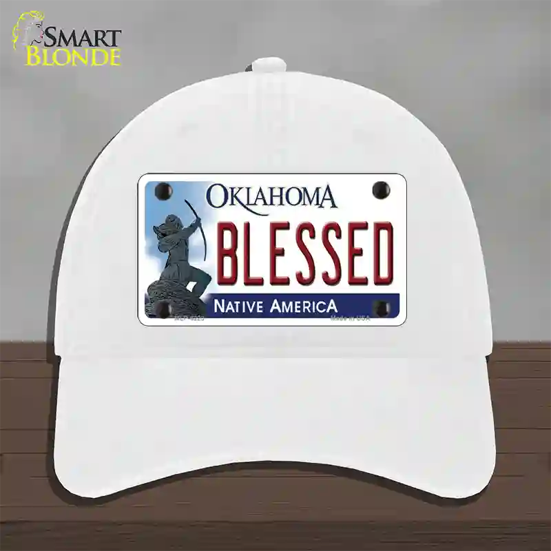 Blessed Oklahoma Novelty License Plate Hat Unconstructed Cotton / White