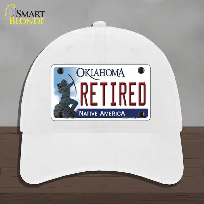 Retired Oklahoma Novelty License Plate Hat Unconstructed Cotton / White