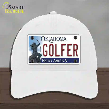 Golfer Oklahoma Novelty License Plate Hat Unconstructed Cotton / White