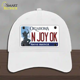 N Joy Ok Oklahoma Novelty License Plate Hat Unconstructed Cotton / White