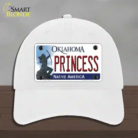 Princess Oklahoma Novelty License Plate Hat Unconstructed Cotton / White