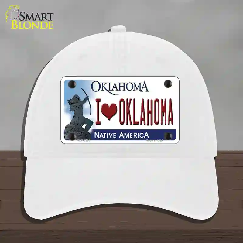 I Love Oklahoma Novelty License Plate Hat Unconstructed Cotton / White