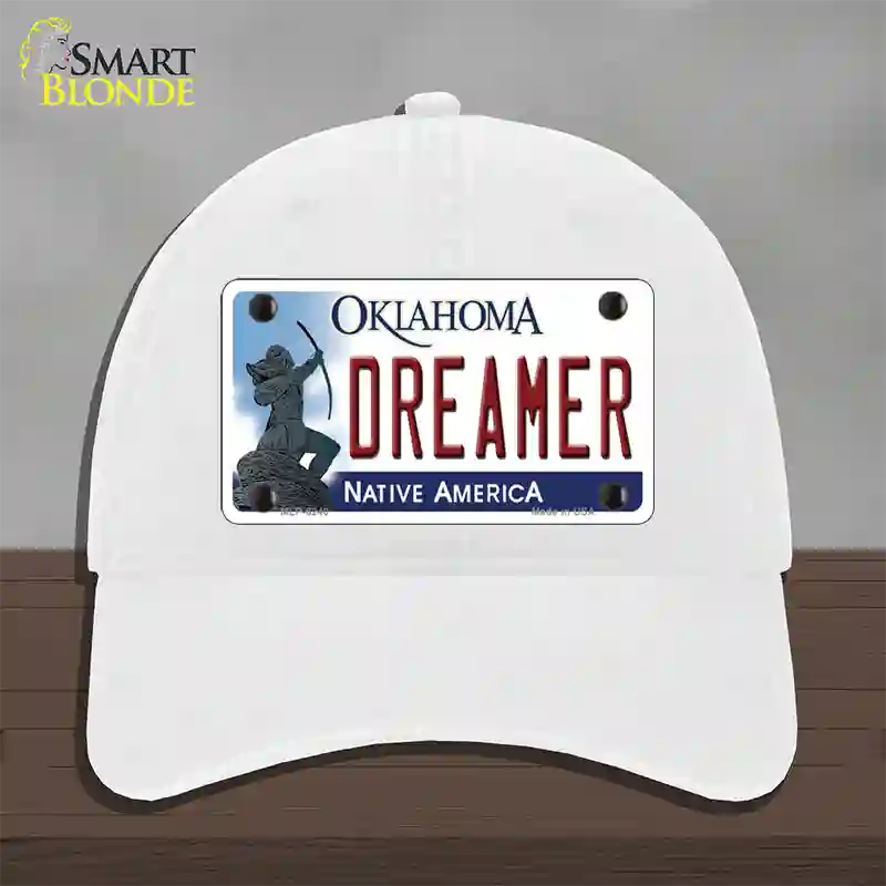 Dreamer Oklahoma Novelty License Plate Hat Unconstructed Cotton / White