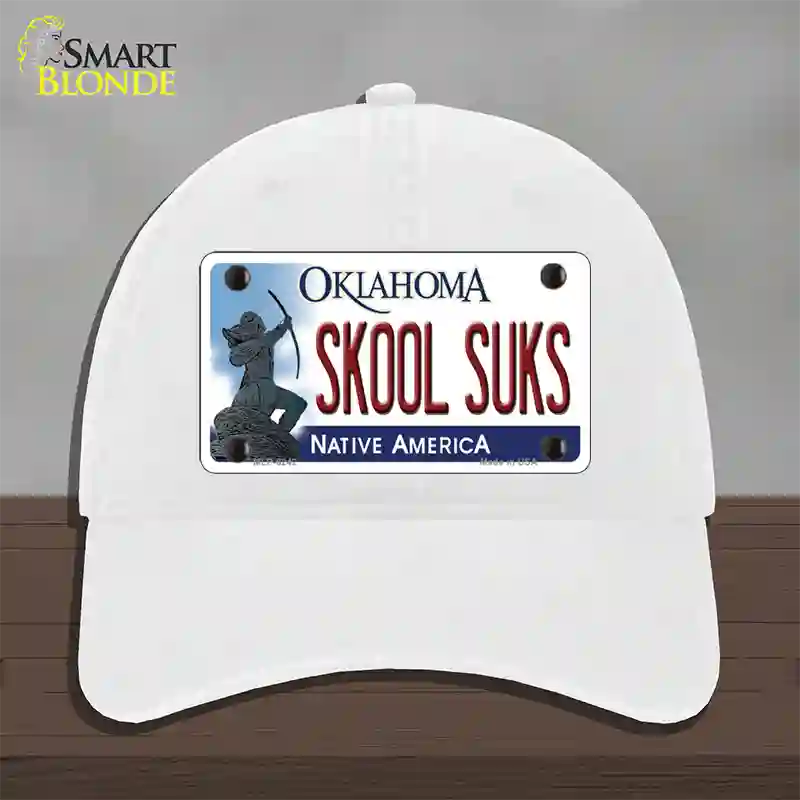 Skool Suks Oklahoma Novelty License Plate Hat Unconstructed Cotton / White