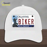 Biker Oklahoma Novelty License Plate Hat Unconstructed Cotton / White