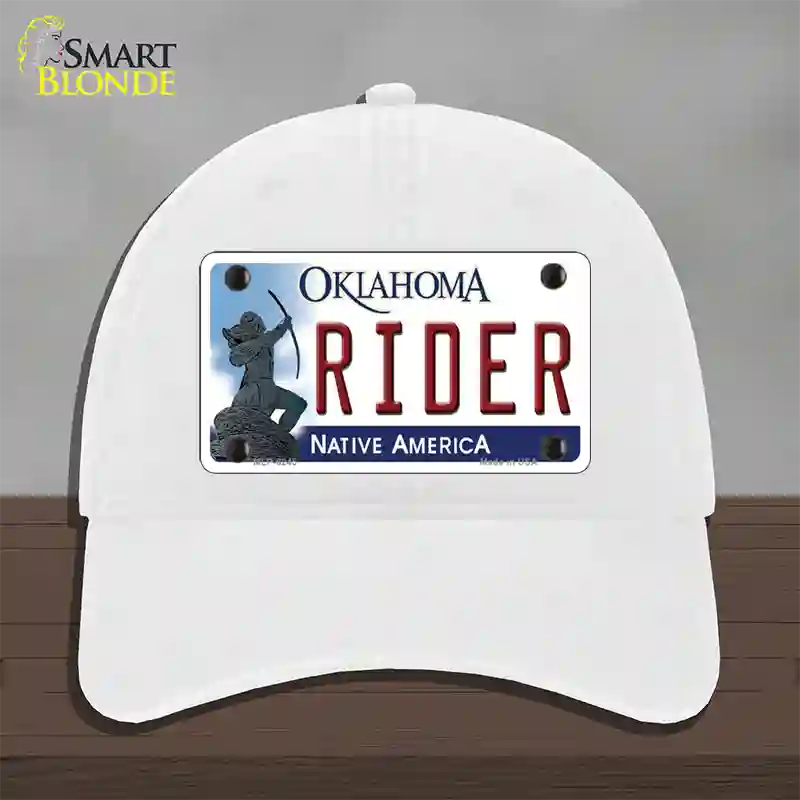 Rider Oklahoma Novelty License Plate Hat Unconstructed Cotton / White