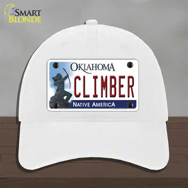 Climber Oklahoma Novelty License Plate Hat Unconstructed Cotton / White