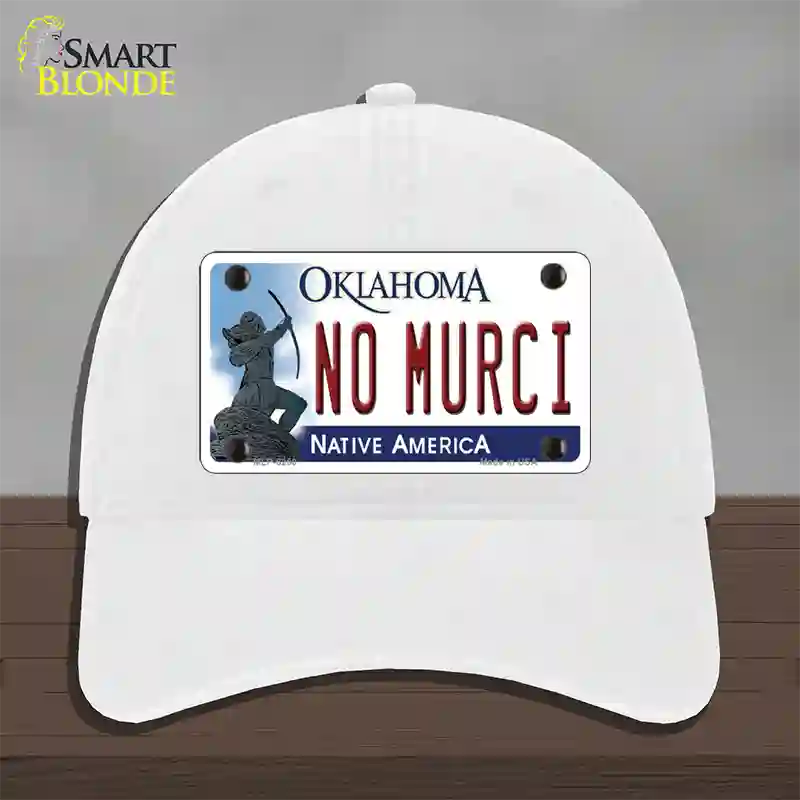 No Murci Oklahoma Novelty License Plate Hat Unconstructed Cotton / White