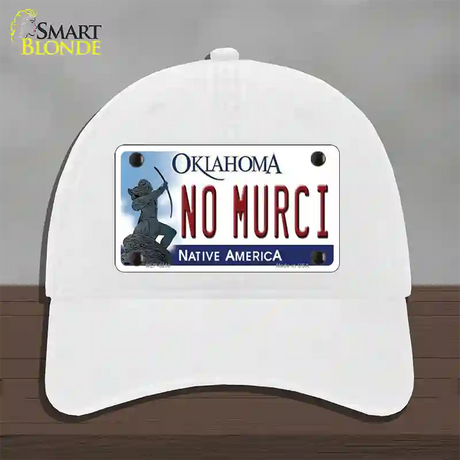 No Murci Oklahoma Novelty License Plate Hat Unconstructed Cotton / White