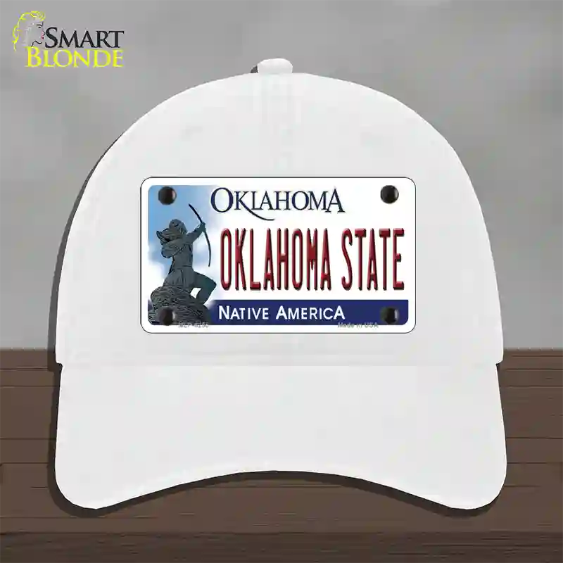 Oklahoma State Novelty License Plate Hat Unconstructed Cotton / White