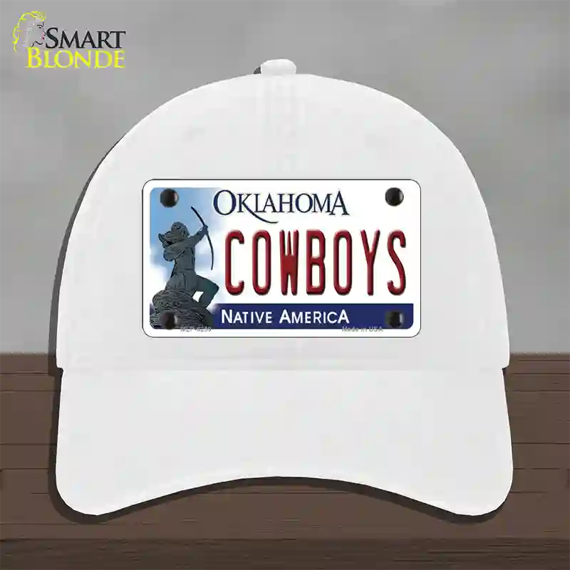 Cowboys Oklahoma Novelty License Plate Hat Unconstructed Cotton / White