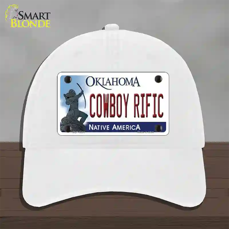 Cowboy Rific Oklahoma Novelty License Plate Hat Unconstructed Cotton / White