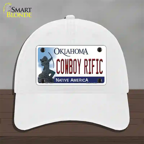 Cowboy Rific Oklahoma Novelty License Plate Hat Unconstructed Cotton / White