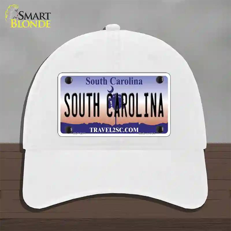 South Carolina Novelty License Plate Hat Unconstructed Cotton / White