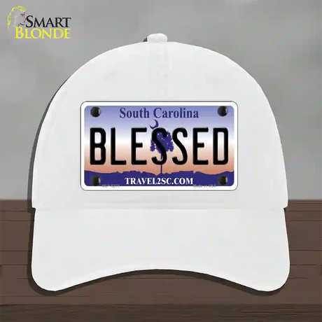 Blessed South Carolina Novelty License Plate Hat Unconstructed Cotton / White