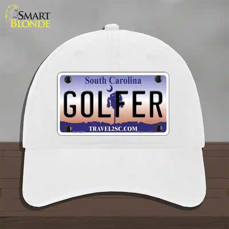 Golfer South Carolina Novelty License Plate Hat Unconstructed Cotton / White