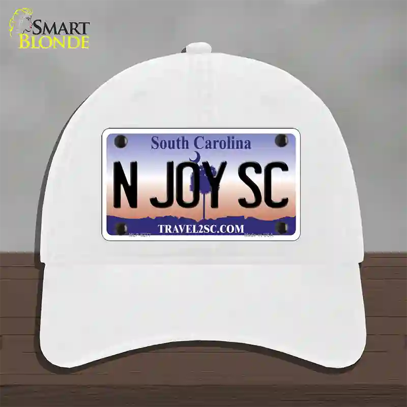 N Joy SC South Carolina Novelty License Plate Hat Unconstructed Cotton / White