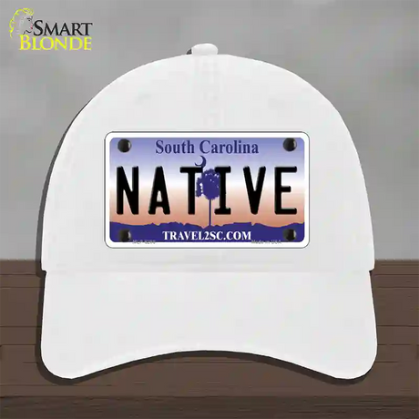 Native South Carolina Novelty License Plate Hat Unconstructed Cotton / White