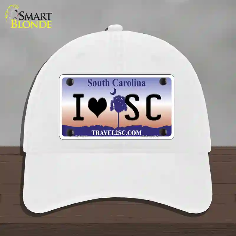 I Love South Carolina Novelty License Plate Hat Unconstructed Cotton / White