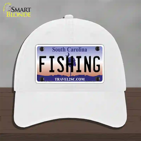 Fishing South Carolina Novelty License Plate Hat Unconstructed Cotton / White