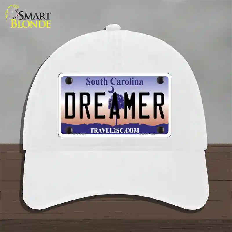 Dreamer South Carolina Novelty License Plate Hat Unconstructed Cotton / White