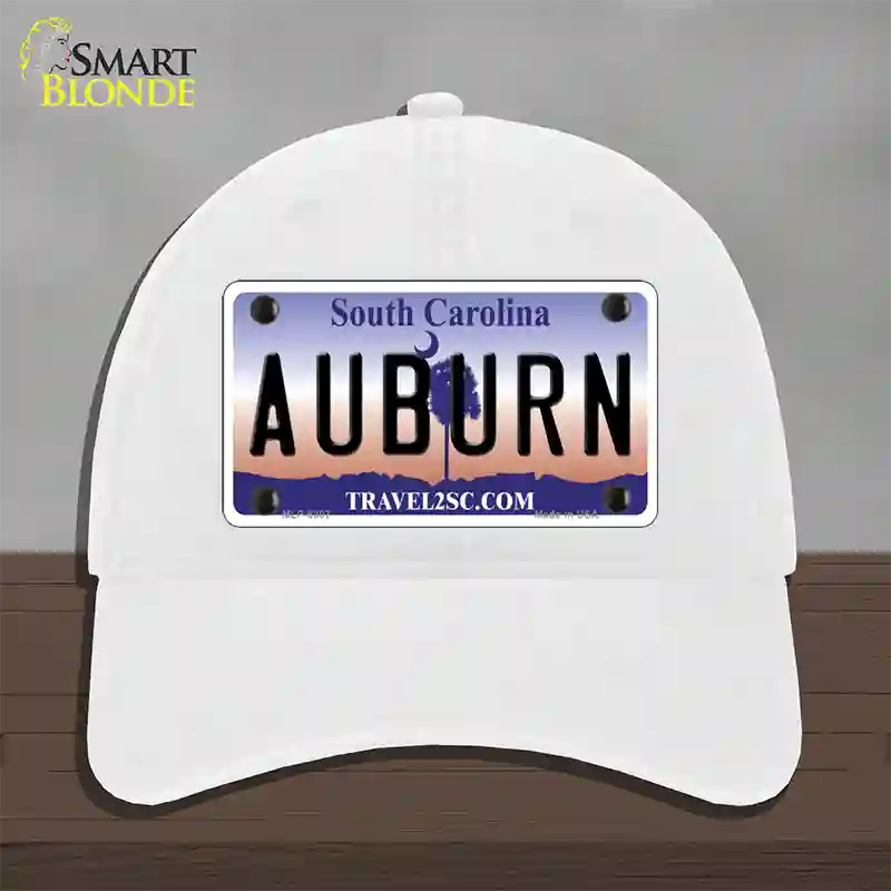 Auburn South Carolina Novelty License Plate Hat Unconstructed Cotton / White