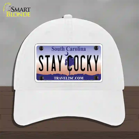 Stay Cocky South Carolina Novelty License Plate Hat Unconstructed Cotton / White