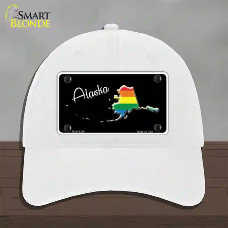 Alaska Rainbow Novelty License Plate Hat Unconstructed Cotton / White