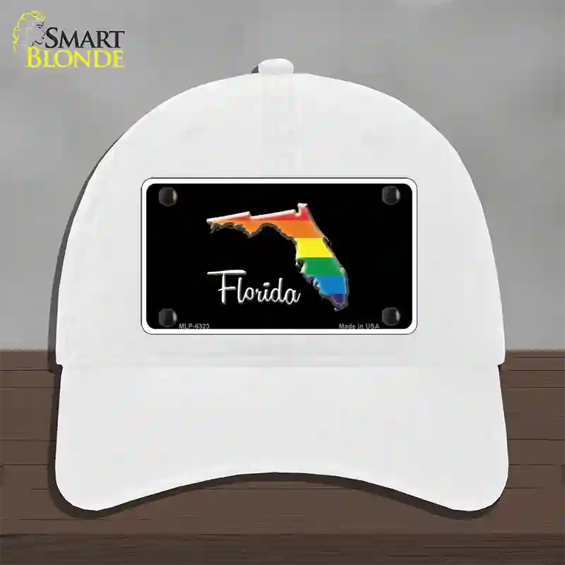 Florida Rainbow Novelty License Plate Hat Unconstructed Cotton / White