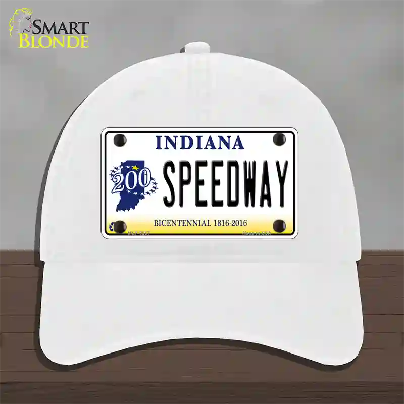 Speedway Indiana Novelty License Plate Hat Unconstructed Cotton / White