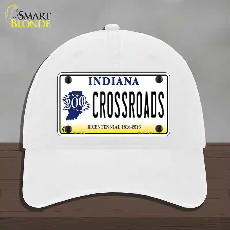 Crossroads Indiana Novelty License Plate Hat Unconstructed Cotton / White