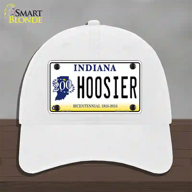 Hoosier Indiana Novelty License Plate Hat Unconstructed Cotton / White