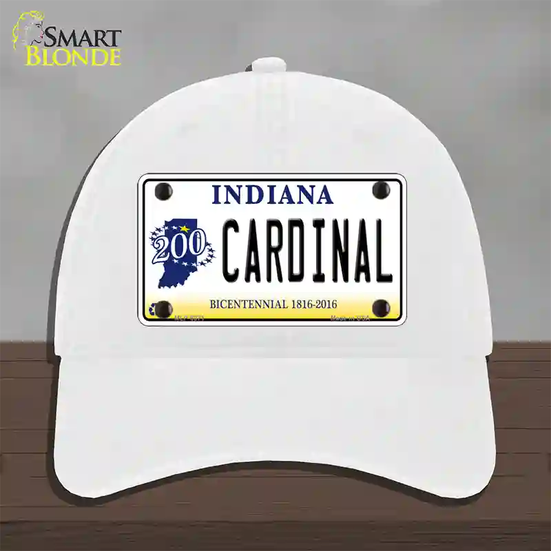 Cardinal Indiana Novelty License Plate Hat Unconstructed Cotton / White