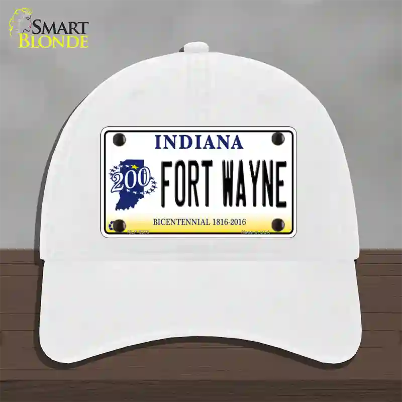 Fort Wayne Indiana Novelty License Plate Hat Unconstructed Cotton / White