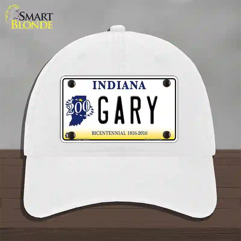 Gary Indiana Novelty License Plate Hat Unconstructed Cotton / White