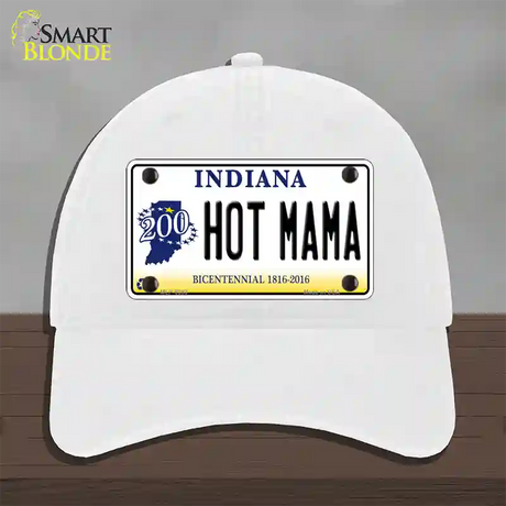 Hot Mama Indiana Novelty License Plate Hat Unconstructed Cotton / White