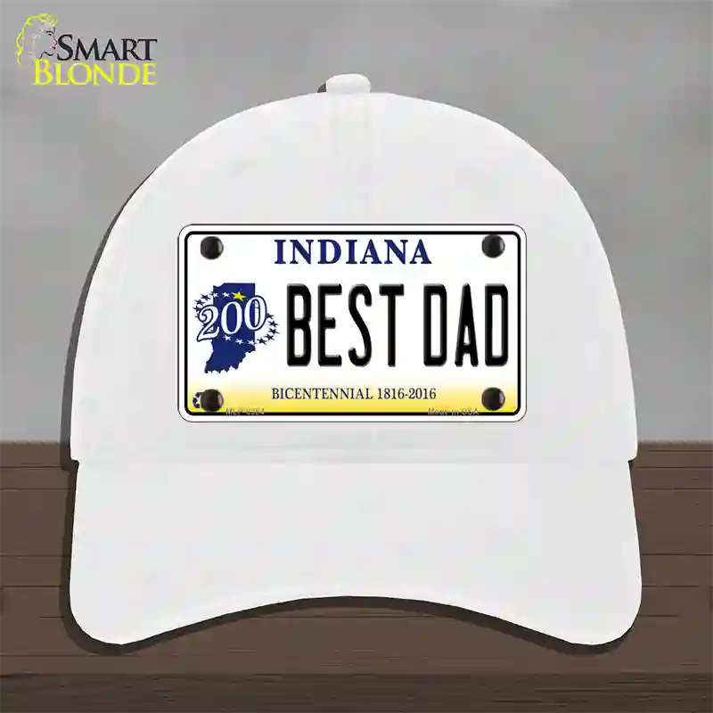 Best Dad Indiana Bicentennial Novelty License Plate Hat Unconstructed Cotton / White