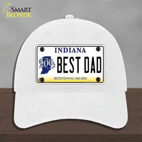 Best Dad Indiana Bicentennial Novelty License Plate Hat Unconstructed Cotton / White