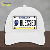 Blessed Indiana Novelty License Plate Hat Unconstructed Cotton / White